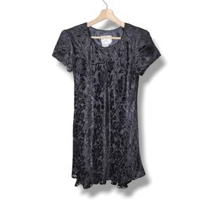 Karin Stevens Petite Vintage 90s Black Velvet Burnout Midi Dress Size 6P